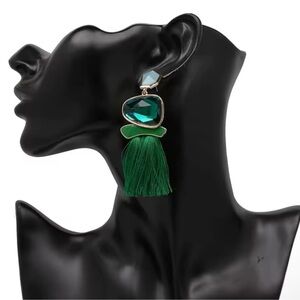 Anthropologie Bold Green Tassel Earrings